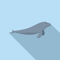 Minimalist illustration of a dugong swimming underwater in a blue sea