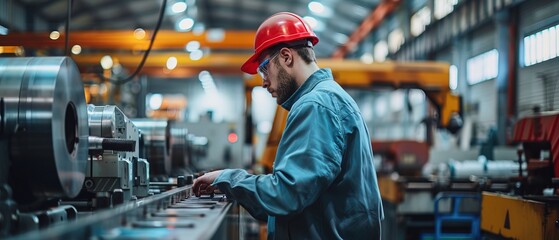 skilled machinist working in factory with copy space blurred background industrial setting