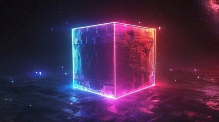 Neon Cube in Space