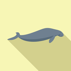 Minimalist illustration of a dugong swimming underwater with a long shadow