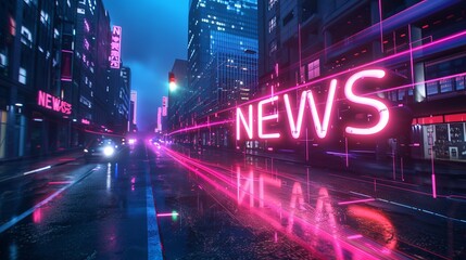 Neon News Sign in Futuristic City