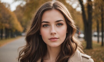 Obraz premium Portrait of a beautiful young woman with a brown hair.