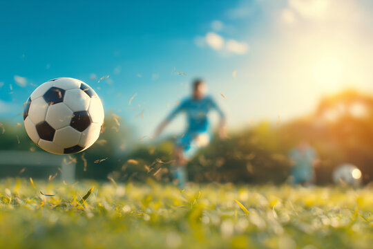 Portrait of footballer playing game in action pose. Suitable for banner, social media, web, poster, background, template and print advertising etc.