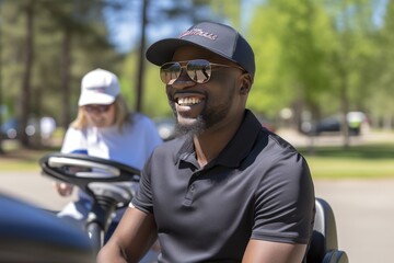Men enjoying a game of golf on a scenic course, golfers playing outdoors in leisure