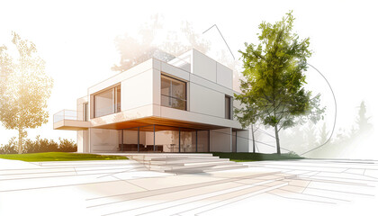 Esquisse d'architecte d'un projet de construction d'une maison moderne d'habitation