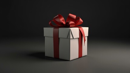 Fototapeta premium Open gift box or present box with red ribbon and bow isolated on black pastel color background with shadow 3D rendering