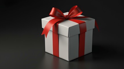 Open gift box or present box with red ribbon and bow isolated on black pastel color background with shadow 3D rendering