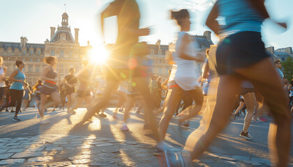 Compétion de sportifs qui font de la course à pied de type marathon pour une remise en forme en ville