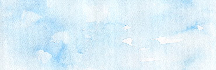 hand drawn abstract soft brush painted white and blue watercolor background