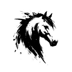 Horse in illustration in brush stroke painting,