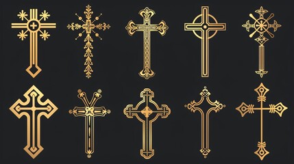 Collection of abstract religious symbols in the shape of a cross.