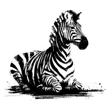 zebra Horse in illustration in brush stroke painting,
