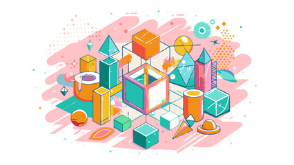Vibrant Abstract Geometric Shapes on a Pastel Background