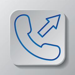 Call simple icon vector. Flat design. Paper cut design. Cutted blue symbol with shadow. Gray badge button, gray background