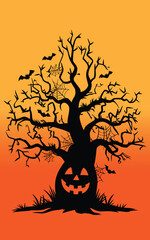 Halloween tree  silhouette vector set.