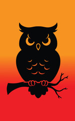 Owl sitting in tree silhouette vector.