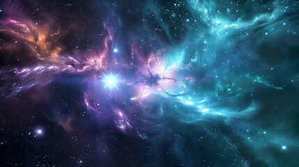 Fototapeta premium Cosmic Emanation of Emerald and Amethyst Laser in Stellar Space Background