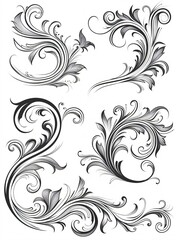 Fototapeta premium Collection of ornate curved handwriting decoration elements. Curlicue sophisticated retro basic pattern elements. artwork.