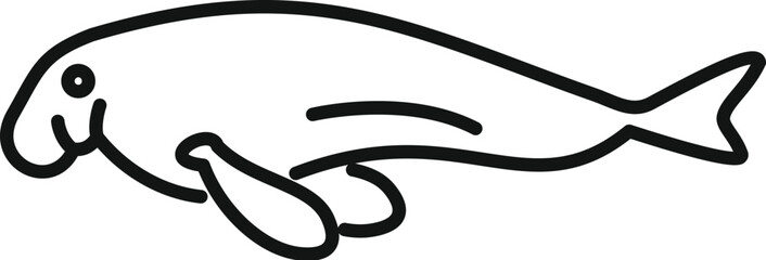 Dugong sea cow swimming underwater line icon, marine life concept