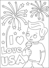 boy 4th of July coloring book page