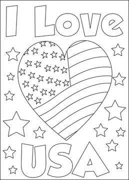 heart 4th of July coloring book page