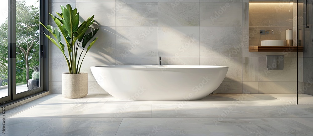 Poster Laying tiles in the bathroom or kitchen. with copy space image. Place for adding text or design