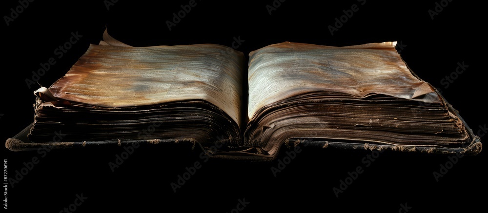 Poster Old open book with copy space image on a black background.