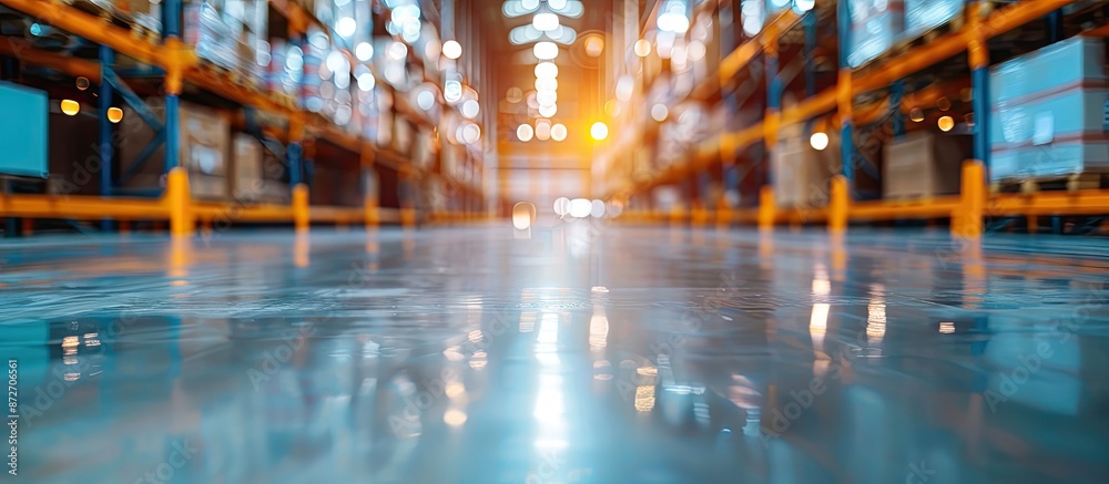 Poster abstract blurred factory and warehouse room background for industry. copy space image. place for add