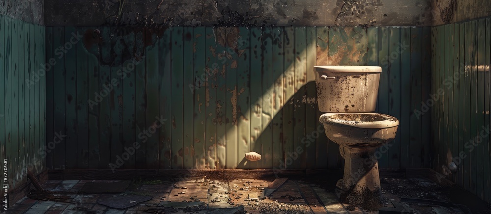 Poster dirty toilet in a house. with copy space image. Place for adding text or design