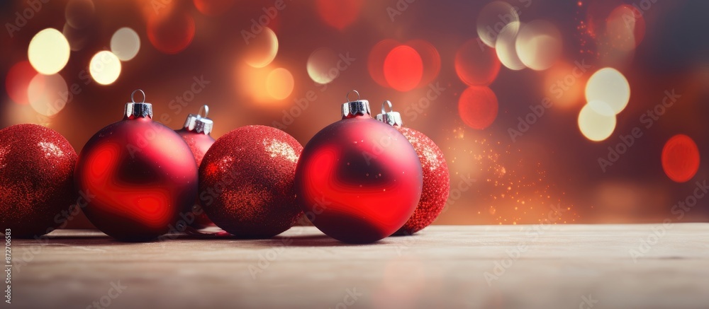 Aufkleber red christmas ornaments and decorations adorn a festive tree against an abstract bokeh background, p