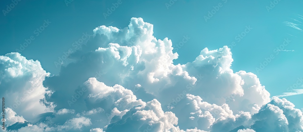 Poster Soft-focused white clouds against a beautiful blue sky create a tranquil backdrop with ample copy space image.