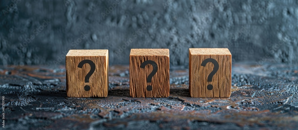 Poster Three wooden blocks with a question mark, set against a dark background with copy space image.