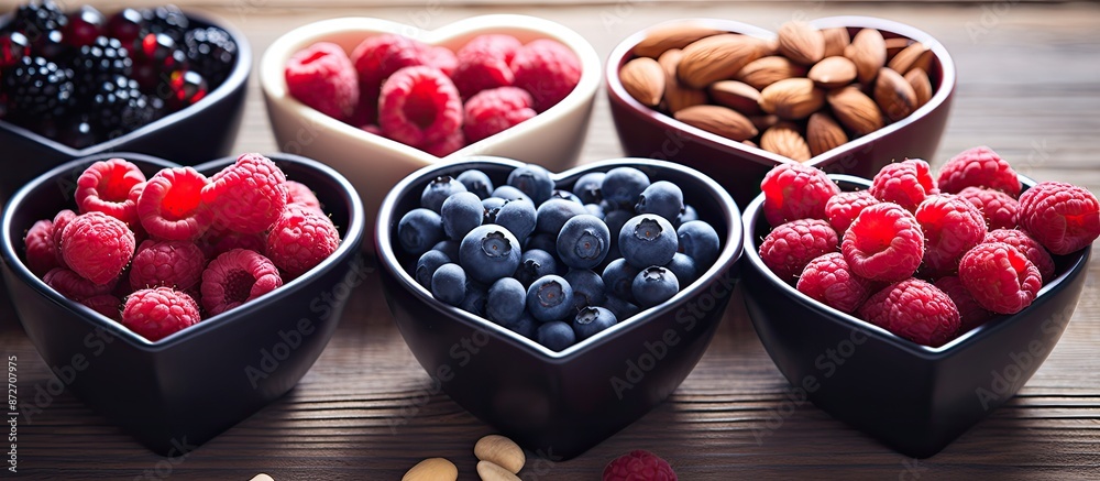 Aufkleber a collection of berries and nuts displayed in bowls for a healthy lifestyle with a focus on heart he