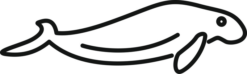 Dugong sea cow swimming side view minimal line art icon