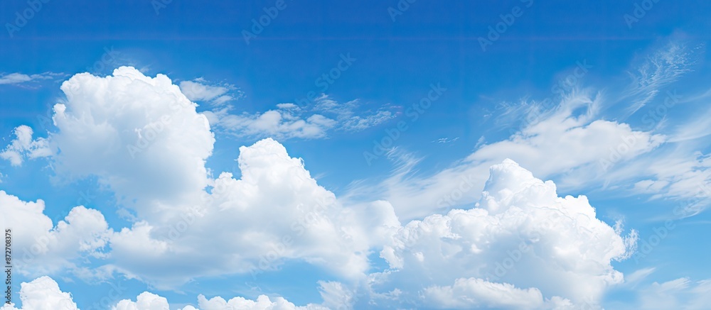 Poster Blue sky with white fluffy clouds for a background with copy space image.