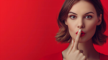 Fototapeta premium Elegant Young Woman with Red Lipstick on Vibrant Background