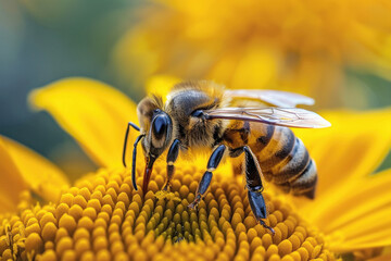 Fototapeta premium honey bee drinking honey from flower
