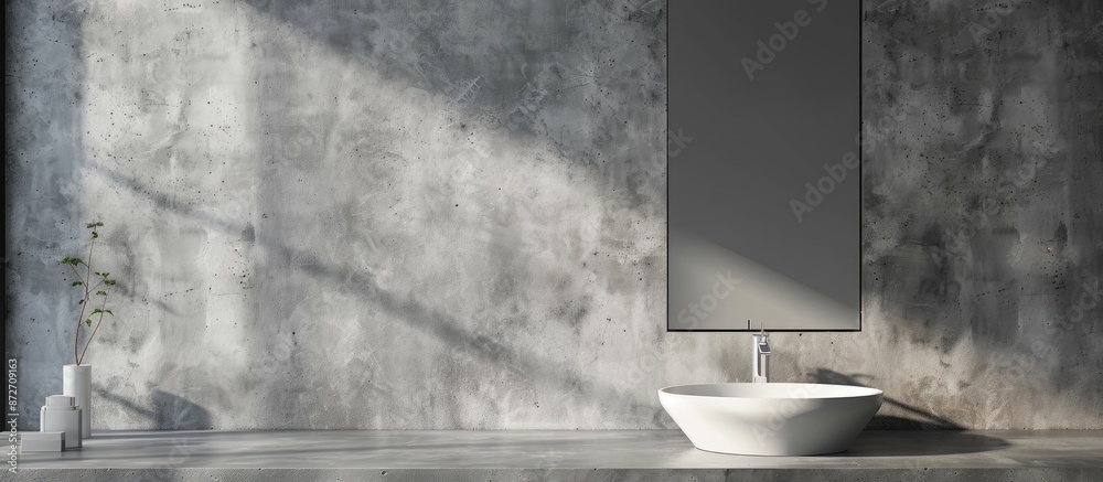 Poster Wash basin with mirror mounted on wall in apartment. with copy space image. Place for adding text or design