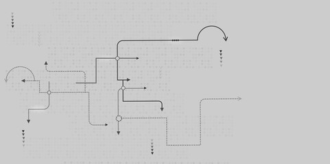 Hi-tech vector illustration with various technology elements. Abstract grey, white futuristic electronic circuit technology background.