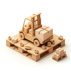 Forklift Loading Cardboard Boxes onto Wooden Pallets for Shipment