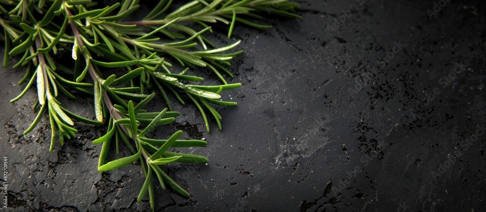 Poster A close-up shot of rosemary on a black background with ample copy space image.