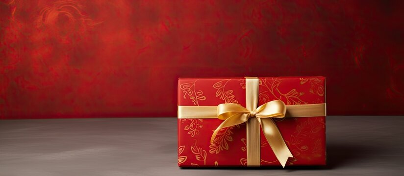 Holiday-themed gift box with an elegant ribbon, perfect for a copy space image.