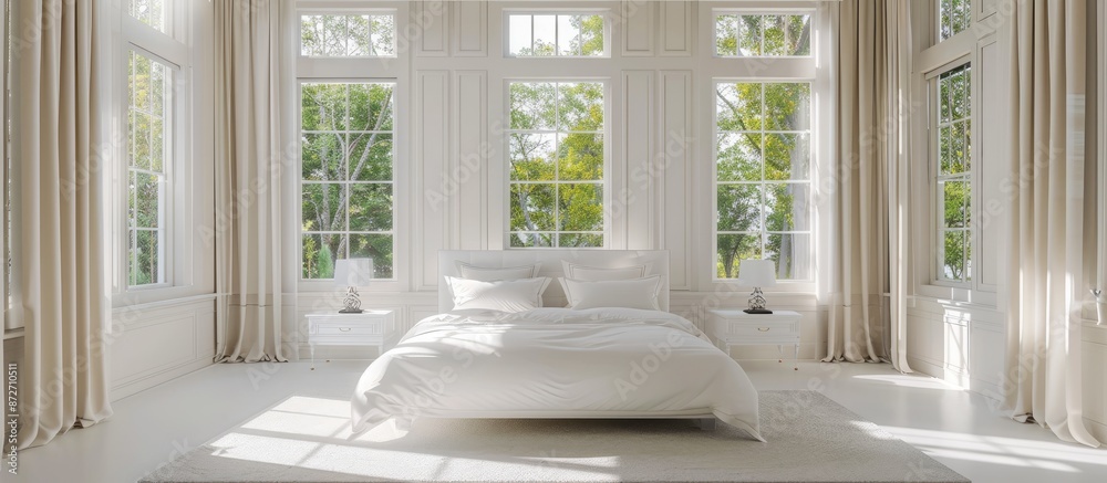 Aufkleber white master bedroom with windows . with copy space image. place for adding text or design