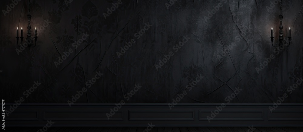 Poster a dark black textured wallpaper with areas of shadow and light, ideal for any design requiring copy 