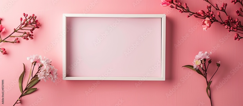 Poster photo Frame on a wooden on pink background . with copy space image. Place for adding text or design