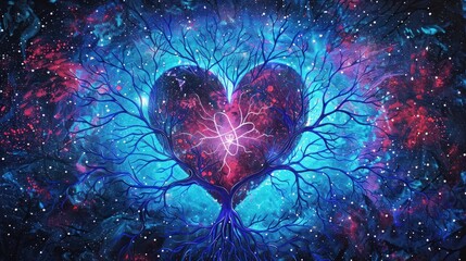 Cosmic heart tree with luminous universal energy