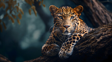 Majestic Jaguar Perched in a Mystical Forest Ambiance