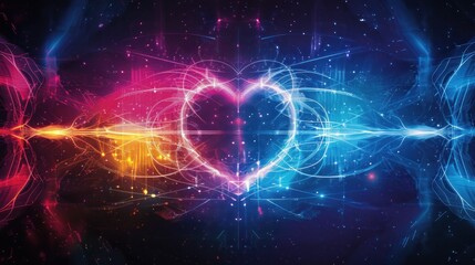 Electrifying colorful heart made of light beams.