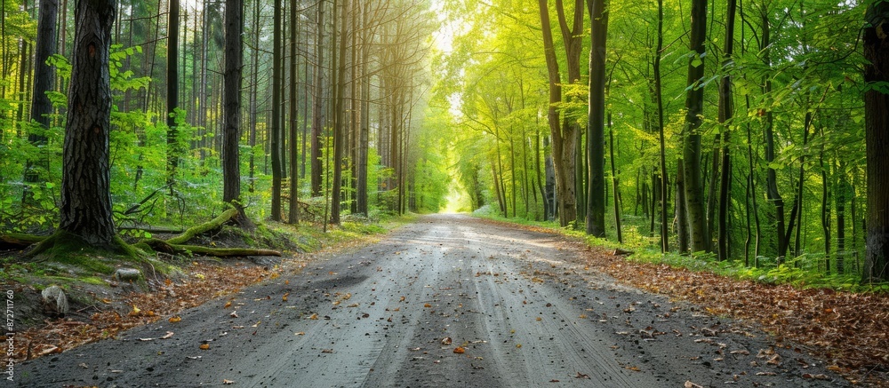 Fototapete forest road. copy space image. place for adding text or design