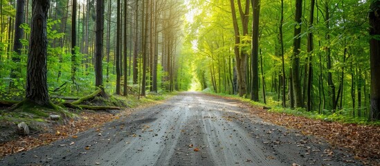 Forest road. Copy space image. Place for adding text or design